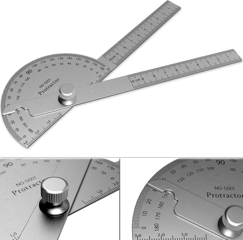 ForoGore Stainless Steel Protractor 180 Degrees Two Arm Ruler Adjustable Angle Protractor Woodworking Ruler Craftsman Angle Measure Tool (10 cm/ 3.94 Inch) - Image 1